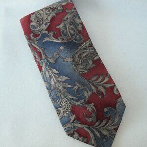 CC Courtenay Neck Tie Red Blue Gray 100% Silk Paisley Floral Mens Neckwear